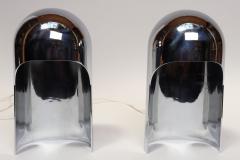 Willy Rizzo Pair of Italian Modern Space Age Sculptural Chrome Helmet Table Lamps - 4738290