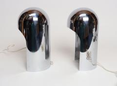 Willy Rizzo Pair of Italian Modern Space Age Sculptural Chrome Helmet Table Lamps - 4738292