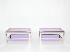 Willy Rizzo Pair of Two Tier brass chrome end tables Willy Rizzo Flaminia 1970s - 1919351