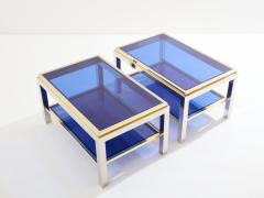 Willy Rizzo Pair of Two Tier brass chrome side tables Willy Rizzo Flaminia 1970s - 3895851