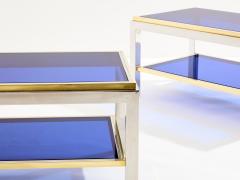 Willy Rizzo Pair of Two Tier brass chrome side tables Willy Rizzo Flaminia 1970s - 3895852