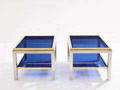 Willy Rizzo Pair of Two Tier brass chrome side tables Willy Rizzo Flaminia 1970s - 3895853