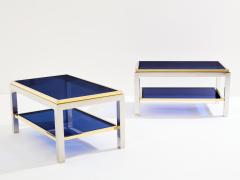 Willy Rizzo Pair of Two Tier brass chrome side tables Willy Rizzo Flaminia 1970s - 3895854