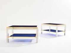 Willy Rizzo Pair of Two Tier brass chrome side tables Willy Rizzo Flaminia 1970s - 3895858