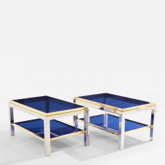 Willy Rizzo Pair of Two Tier brass chrome side tables Willy Rizzo Flaminia 1970s - 3908792