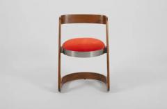 Willy Rizzo Rare set of six Willy Rizzo dining chairs in mahogany steel and upholstery - 3822964