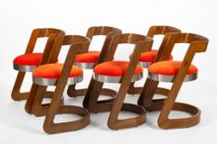 Willy Rizzo Rare set of six Willy Rizzo dining chairs in mahogany steel and upholstery - 3822976