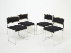 Willy Rizzo Set of 4 chairs Brass chrome black alcantara by Willy Rizzo 1970s - 2469459
