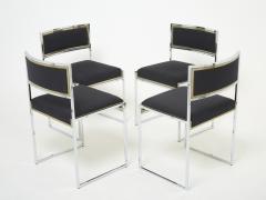 Willy Rizzo Set of 4 chairs Brass chrome black alcantara by Willy Rizzo 1970s - 2469469