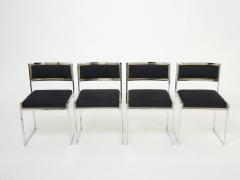 Willy Rizzo Set of 4 chairs Brass chrome black alcantara by Willy Rizzo 1970s - 2469471