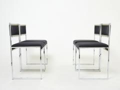 Willy Rizzo Set of 4 chairs Brass chrome black alcantara by Willy Rizzo 1970s - 2469475