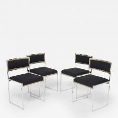 Willy Rizzo Set of 4 chairs Brass chrome black alcantara by Willy Rizzo 1970s - 2474333