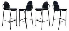 Willy Rizzo Set of Four Willy Rizzo Black Leather Tubular Cidue Barstools Mid Century Modern - 2929202