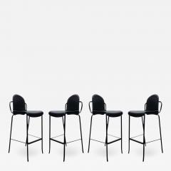 Willy Rizzo Set of Four Willy Rizzo Black Leather Tubular Cidue Barstools Mid Century Modern - 2930692