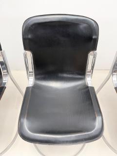 Willy Rizzo Set of Six Dining Chairs by Willy Rizzo for Cidue in Leather Steel - 2980792