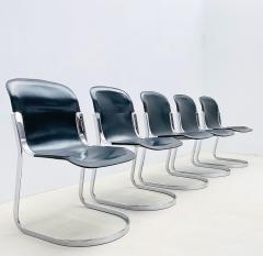 Willy Rizzo Set of Six Dining Chairs by Willy Rizzo for Cidue in Leather Steel - 2980796