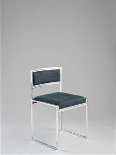 Willy Rizzo Set of eight dining chairs in chrome plated metal and fabric Italy 1970s - 4281806