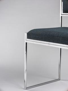 Willy Rizzo Set of eight dining chairs in chrome plated metal and fabric Italy 1970s - 4281809