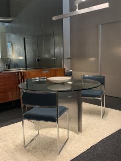 Willy Rizzo Set of eight dining chairs in chrome plated metal and fabric Italy 1970s - 4281818