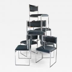 Willy Rizzo Set of eight dining chairs in chrome plated metal and fabric Italy 1970s - 4288379