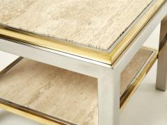 Willy Rizzo Two Tier brass chrome travertine end table Willy Rizzo Flaminia 1970s - 2257550