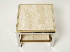 Willy Rizzo Two Tier brass chrome travertine end table Willy Rizzo Flaminia 1970s - 2257552