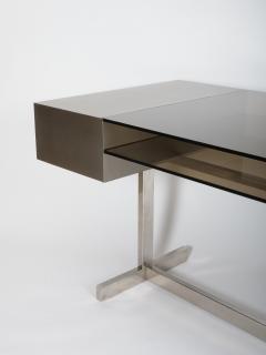 Willy Rizzo Willy Rizzo Brushed steel and tinted glass desk Italy c1970s - 4750563
