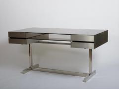 Willy Rizzo Willy Rizzo Brushed steel and tinted glass desk Italy c1970s - 4750597