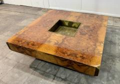Willy Rizzo Willy Rizzo Burl Wood and Brass Coffee Table Italy 1970s - 4704015
