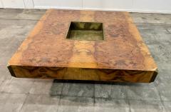 Willy Rizzo Willy Rizzo Burl Wood and Brass Coffee Table Italy 1970s - 4704016