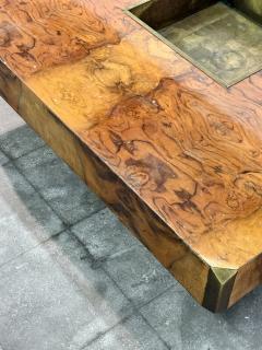 Willy Rizzo Willy Rizzo Burl Wood and Brass Coffee Table Italy 1970s - 4704017