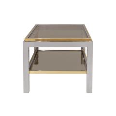 Willy Rizzo Willy Rizzo Flaminia Coffee Table in Polished Chrome and Brass 1970s Signed  - 4387675