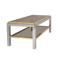 Willy Rizzo Willy Rizzo Flaminia Coffee Table in Polished Chrome and Brass 1970s Signed  - 4387676