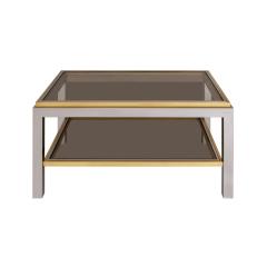 Willy Rizzo Willy Rizzo Flaminia Coffee Table in Polished Chrome and Brass 1970s Signed  - 4392386