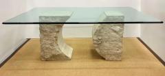 Willy Rizzo Willy Rizzo France Carved Brutalist Travertine Dining Table Ogee Beveled Top - 3680483