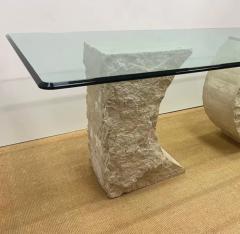 Willy Rizzo Willy Rizzo France Carved Brutalist Travertine Dining Table Ogee Beveled Top - 3680551