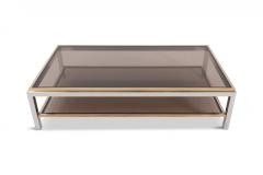Willy Rizzo Willy Rizzo Rectangular Coffee Table In Brass Chrome and Glass 1970s - 845436