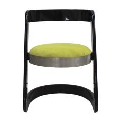 Willy Rizzo Willy Rizzo Set of Eight Black Lacquered Wood and Green Velvet Italian Chairs - 3493837