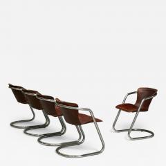 Willy Rizzo Willy Rizzo attr Chromed Steel Leather Tubular Dining Chairs Italy 1970s - 4189354