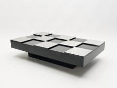 Willy Rizzo Willy Rizzo black lacquer and brushed steel coffee table 1970s - 1680153