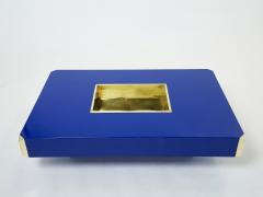 Willy Rizzo Willy Rizzo blue lacquer and brass bar coffee table Alveo 1970s - 2303791