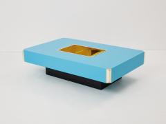 Willy Rizzo Willy Rizzo blue lacquer and brass bar coffee table Alveo 1970s - 3330631