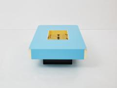 Willy Rizzo Willy Rizzo blue lacquer and brass bar coffee table Alveo 1970s - 3330640