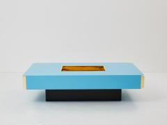 Willy Rizzo Willy Rizzo blue lacquer and brass bar coffee table Alveo 1970s - 3330644