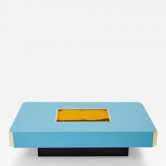 Willy Rizzo Willy Rizzo blue lacquer and brass bar coffee table Alveo 1970s - 3341214