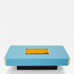 Willy Rizzo Willy Rizzo blue lacquer and brass bar coffee table Alveo 1970s - 3341214