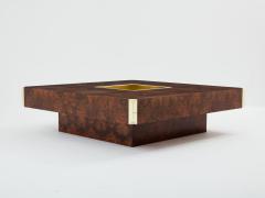 Willy Rizzo Willy Rizzo burl wood and brass square bar coffee table Alveo 1970s - 3478827