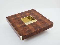 Willy Rizzo Willy Rizzo burl wood and brass square bar coffee table Alveo 1970s - 3478828