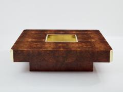 Willy Rizzo Willy Rizzo burl wood and brass square bar coffee table Alveo 1970s - 3478829