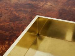 Willy Rizzo Willy Rizzo burl wood and brass square bar coffee table Alveo 1970s - 3478831
